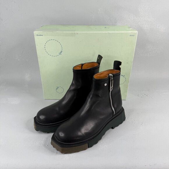 Off-White Sponge Sole Black Leather Zip Ankle Boot Men's 43 US 10